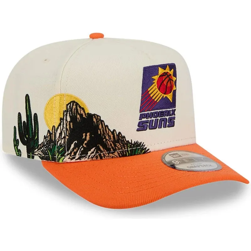 beige-och-orange-bojd-keps-snapback-9fifty-a-frame-precurved-hardwood-classics-fran-phoenix-suns-nba-av-new-era