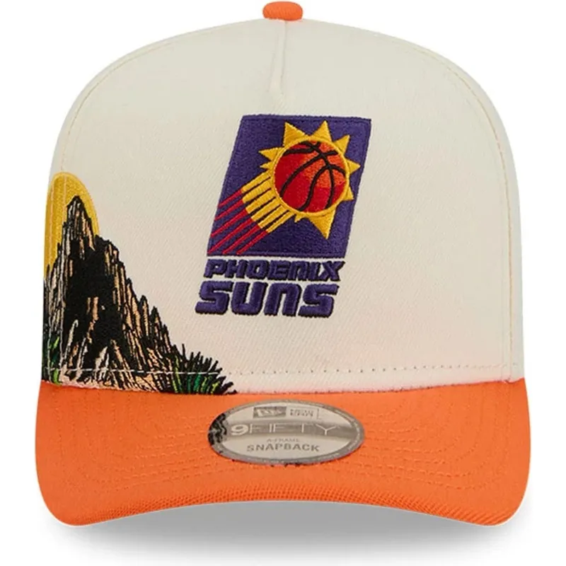 beige-och-orange-bojd-keps-snapback-9fifty-a-frame-precurved-hardwood-classics-fran-phoenix-suns-nba-av-new-era