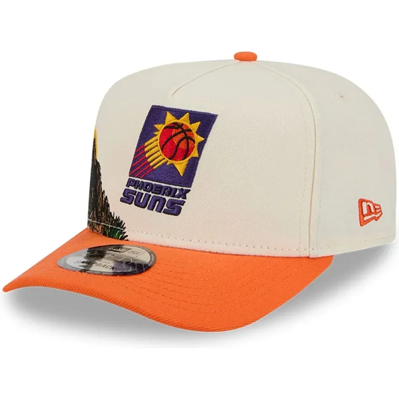 beige-och-orange-bojd-keps-snapback-9fifty-a-frame-precurved-hardwood-classics-fran-phoenix-suns-nba-av-new-era