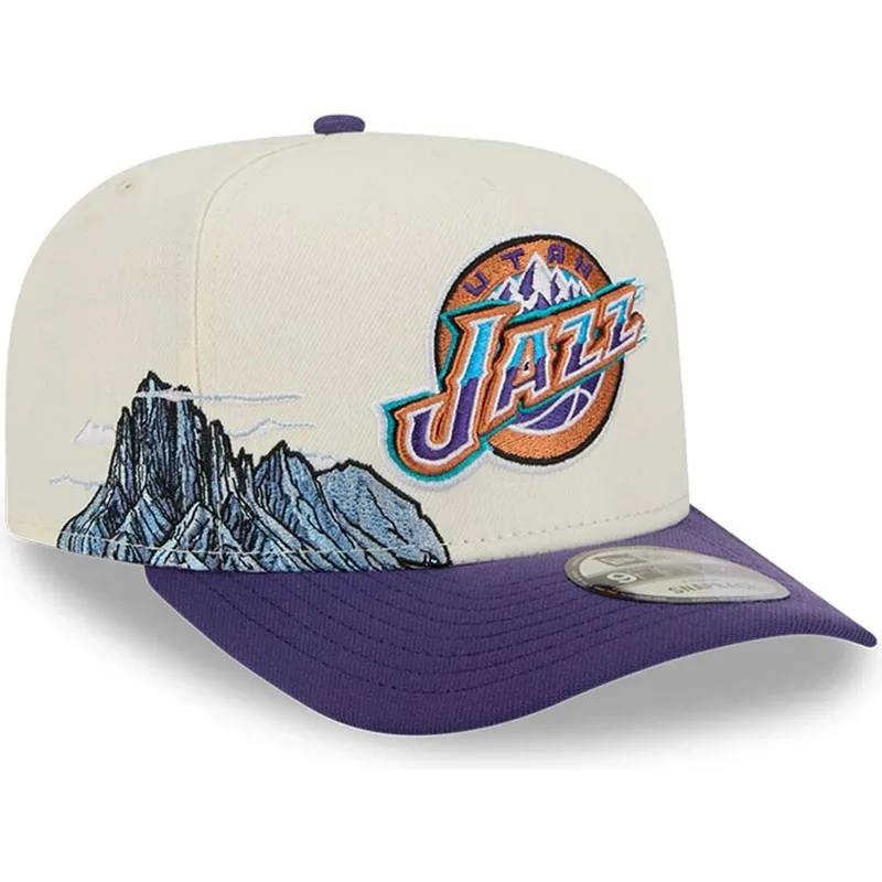 beige-och-lila-bojd-keps-snapback-9fifty-a-frame-precurved-hardwood-classics-fran-utah-jazz-nba-av-new-era