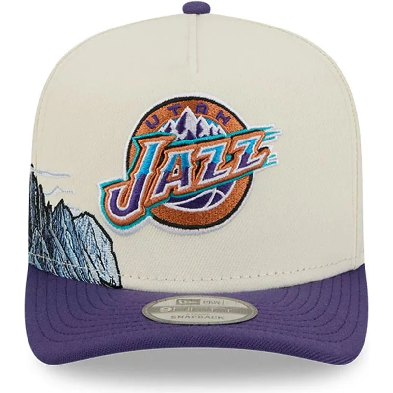 beige-och-lila-bojd-keps-snapback-9fifty-a-frame-precurved-hardwood-classics-fran-utah-jazz-nba-av-new-era