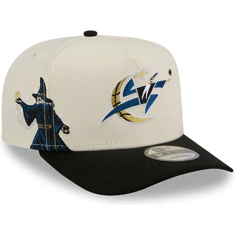 beige-och-svart-bojd-keps-snapback-9fifty-a-frame-precurved-hardwood-classics-fran-washington-wizards-nba-av-new-era