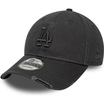 Grå böjd justerbar keps med grå logotyp 9FORTY Wash Distress från Los Angeles Dodgers MLB av New Era