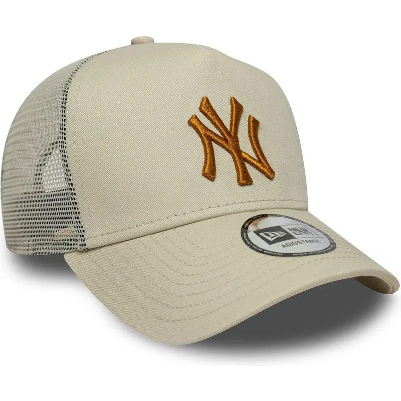 beige-trucker-keps-med-brunt-logo-a-frame-league-essential-fran-new-york-yankees-mlb-av-new-era