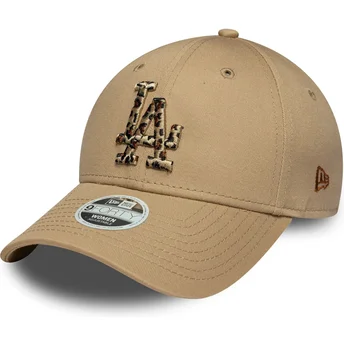 Gorra curva marrón ajustable con logo leopardo para mujer 9FORTY Animal Infill de Los Angeles Dodgers MLB de New Era