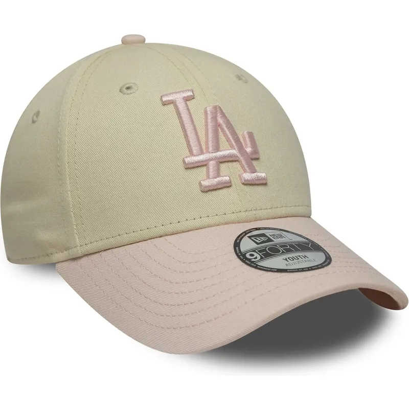 gorra-curva-beige-y-rosa-ajustable-para-nino-9forty-league-essential-de-los-angeles-dodgers-mlb-de-new-era