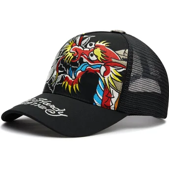 Svart trucker-keps Dragon And Roses Graphic från Ed Hardy