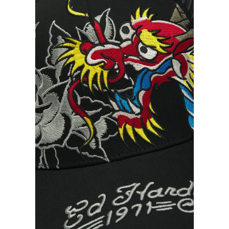 svart-trucker-keps-dragon-and-roses-graphic-fran-ed-hardy
