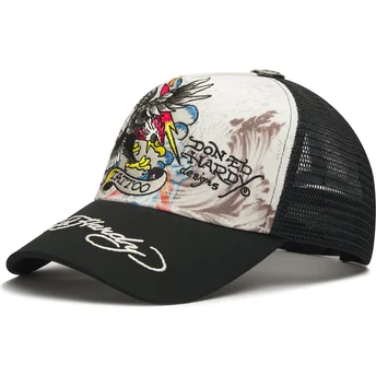 Vit och svart trucker-keps Tattoo Eagle Graphic från Ed Hardy