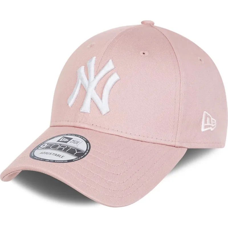 rosa-justerbar-keps-med-bojd-skarm-och-rosa-logotyp-9forty-league-essential-fran-new-york-yankees-mlb-av-new-era