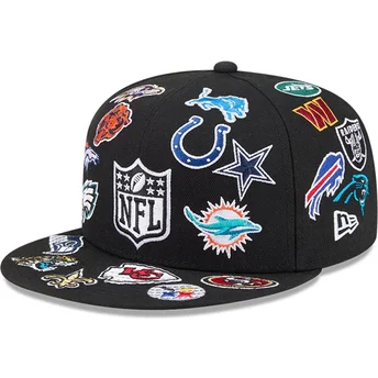 Gorra plana negra ajustada 59FIFTY All Over de NFL de New Era