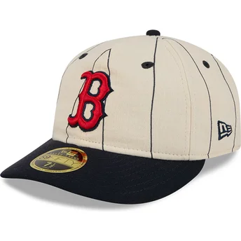 Böjd beige justerad keps 59FIFTY Retro Crown Linen från Boston Red Sox MLB av New Era