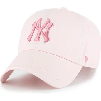 Böjd rosa justerbar keps med rosa Clean Up No Loop Label-logotyp från New York Yankees MLB av 47 Brand