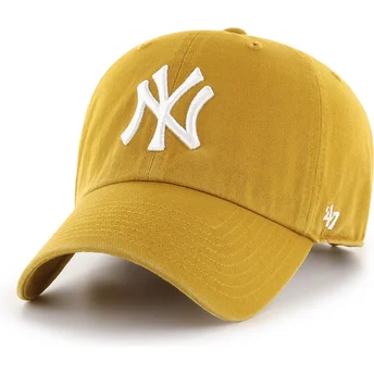 Gul böjd justerbar keps Clean Up Flat Gold från New York Yankees MLB av 47 Brand