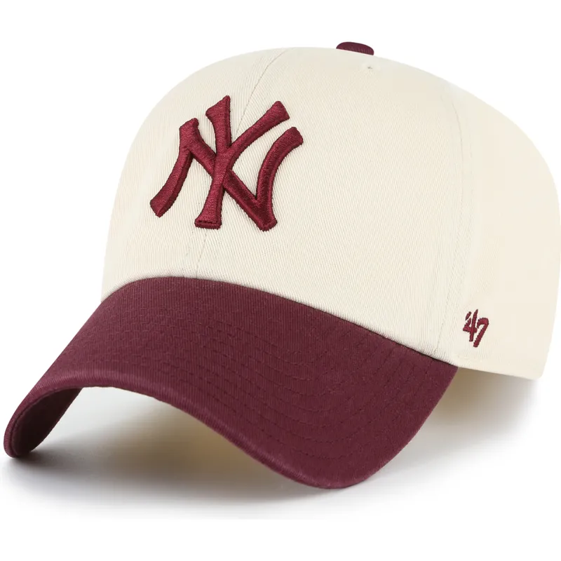 bojd-keps-beige-och-vinrod-justerbar-clean-up-two-tone-no-loop-label-new-york-yankees-mlb-av-47-brand