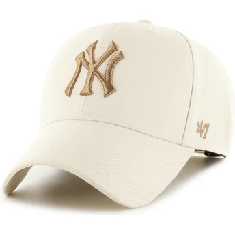 Beige kurvad keps snapback med brunt MVP-logotyp av New York Yankees MLB från 47 Brand