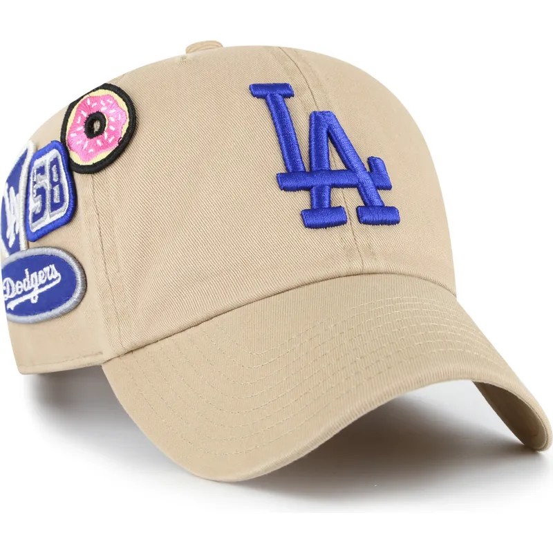 gorra-curva-khaki-ajustable-clean-up-badges-de-los-angeles-dodgers-mlb-de-47-brand