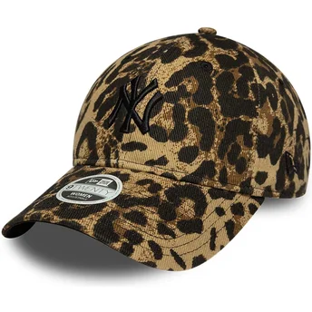 Böjd justerbar leopardkeps med svart logotyp för dam 9TWENTY Leopard från New York Yankees MLB av New Era