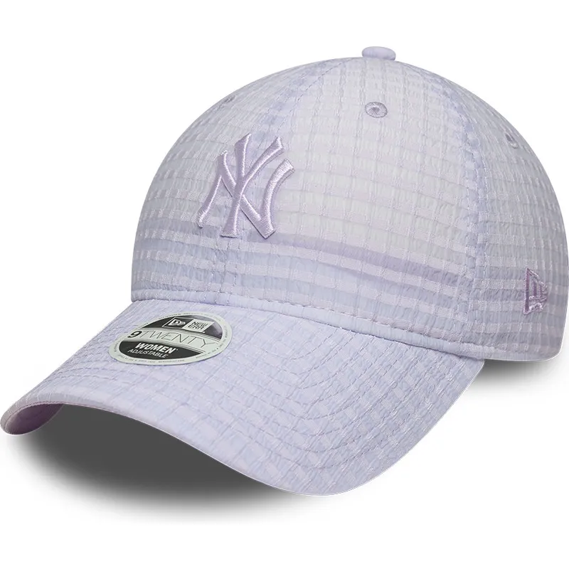 bojd-justerbar-lila-keps-med-lila-logotyp-for-dam-9twenty-seersucker-new-york-yankees-mlb-fran-new-era