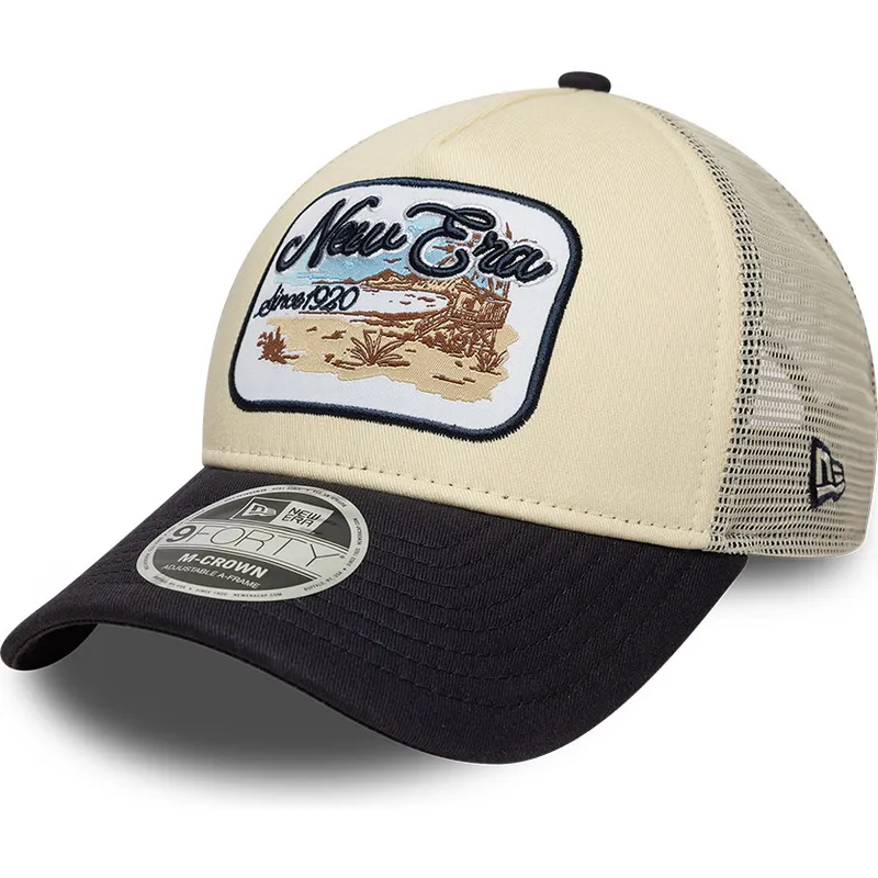 beige-och-marinbla-trucker-keps-9forty-m-crown-a-frame-fran-new-era
