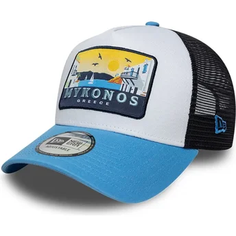 Keps trucker blå A Frame Location Patch från Mykonos av New Era