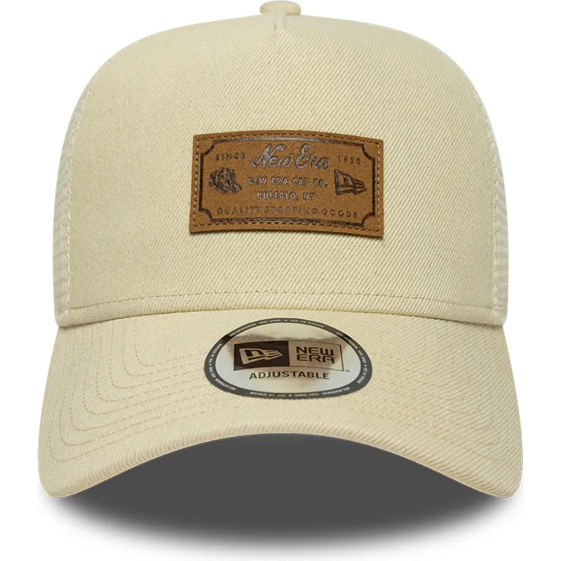 beige-trucker-keps-a-frame-denim-leather-patch-fran-new-era