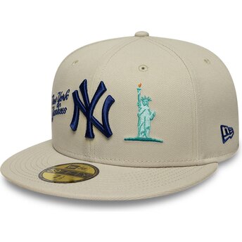 Beige platt keps med justerbar passform och marinblå logotyp 59FIFTY City Icon New York Yankees från New Era