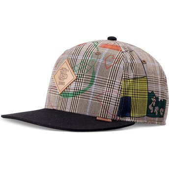 Grå och svart platt snapback-keps Crinklecheck från Djinns