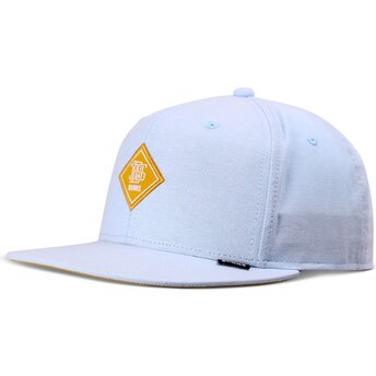 Platt blå snapback-keps med gul OxfordContra-logotyp från Djinns