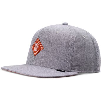 Grå platt snapback-keps med röd OxfordContra-logotyp från Djinns