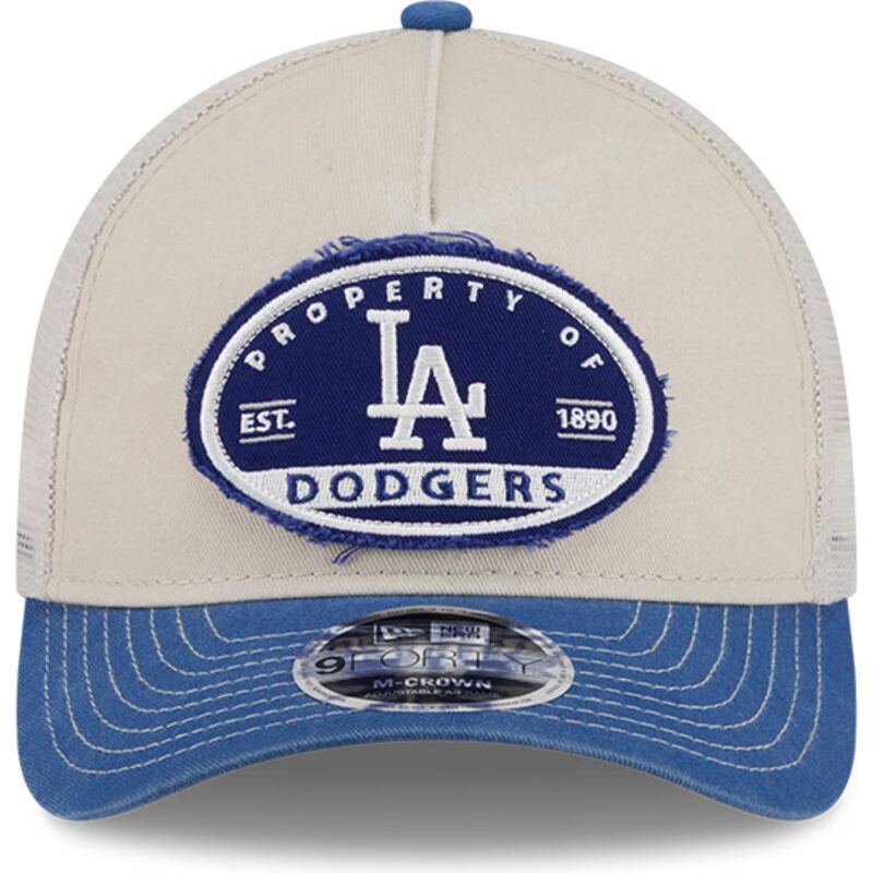 beige-och-bla-trucker-keps-9forty-m-crown-a-frame-fray-los-angeles-dodgers-mlb-fran-new-era