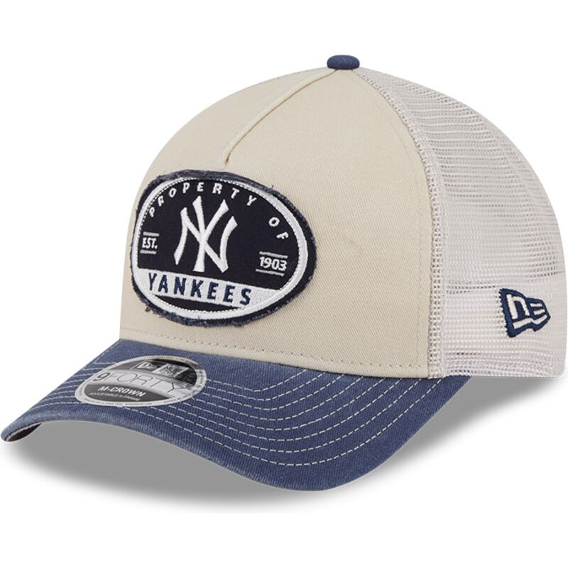 beige-och-marinbla-trucker-keps-9forty-m-crown-a-frame-fray-fran-new-york-yankees-mlb-av-new-era