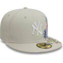 beige-platt-keps-justerad-59fifty-floral-fran-new-york-yankees-mlb-av-new-era