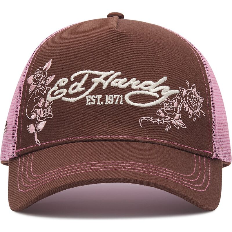 kepsar-bojd-brun-snapback-rosa-skull-and-roses-av-ed-hardy