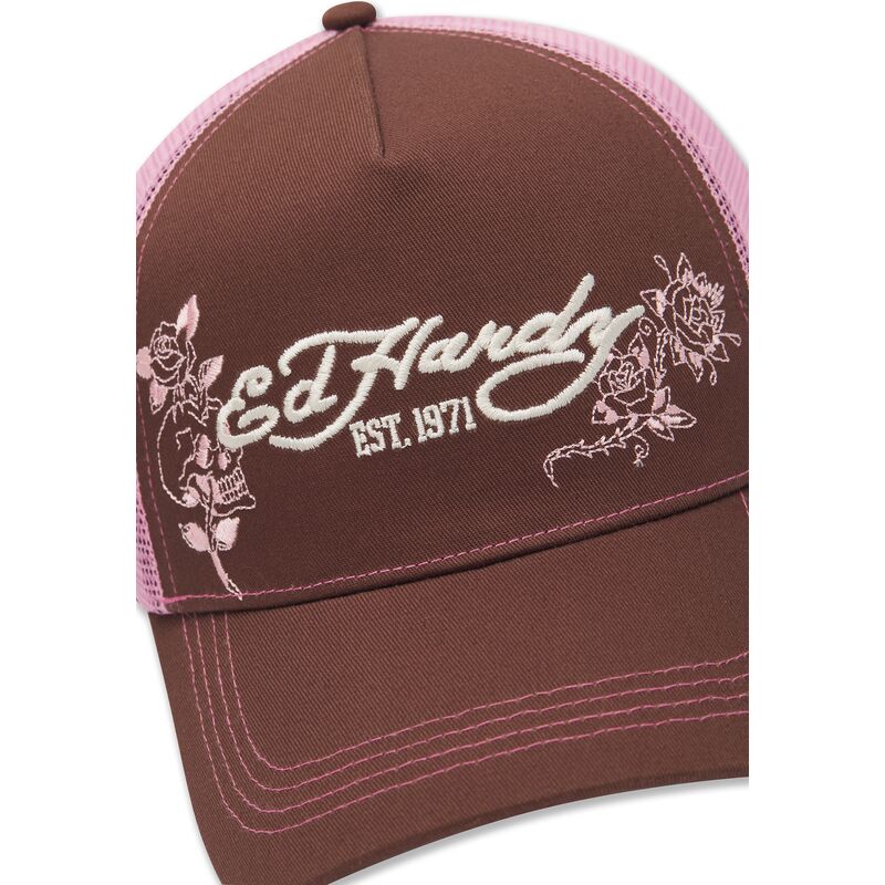 kepsar-bojd-brun-snapback-rosa-skull-and-roses-av-ed-hardy