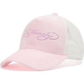 Kepsar böjd rosa snapback Diamante Velour av Ed Hardy