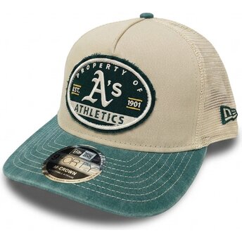 Kepsar böjd beige snapback 9FORTY M-Crown A Frame Fray från Oakland Athletics MLB av New Era