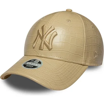 Kepsar böjd beige justerbart band 9FORTY PU Pattern från New York Yankees MLB av New Era