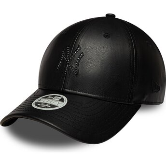 Kepsar böjd svart snapback 9FORTY M-Crown PU Diamante från New York Yankees MLB av New Era