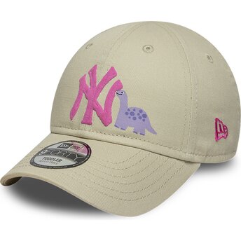 Kepsar böjd beige justerbart band för barn rosa 9FORTY Dino Icon från New York Yankees MLB av New Era