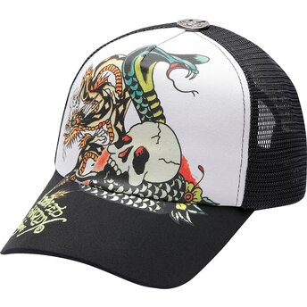 Kepsar böjd svart snapback Snake And Skull av Ed Hardy