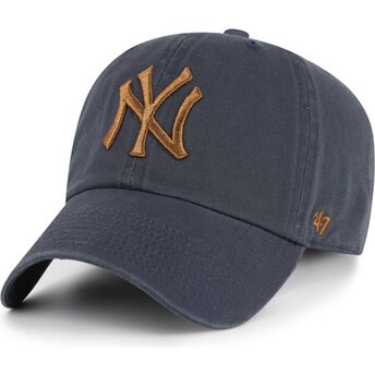 Kepsar böjd grå justerbart band Clean Up Contrast Vintage Navy från New York Yankees MLB av 47 Brand