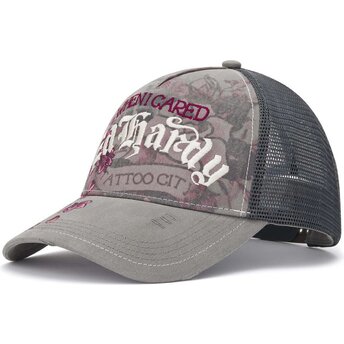 Kepsar böjd grå snapback Floral Tattoo City Vintage Wash av Ed Hardy