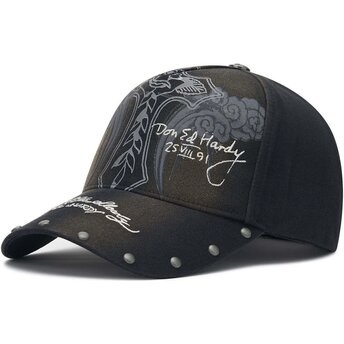 Kepsar böjd svart justerbart band Storming Rose Washed av Ed Hardy