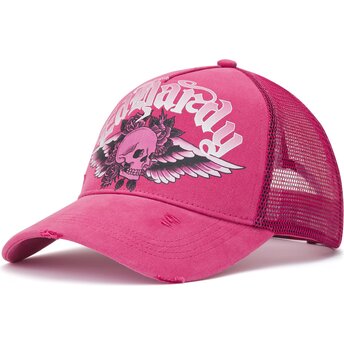 Kepsar böjd rosa snapback Flaming Gothic Skull Washed av Ed Hardy