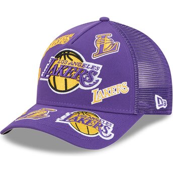 Kepsar böjd violett snapback 9FORTY M-Crown A Frame All Over från Los Angeles Lakers NBA av New Era