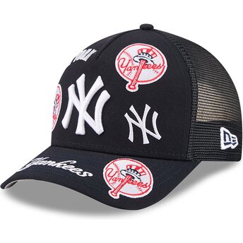 Kepsar böjd marinblå snapback 9FORTY M-Crown A Frame All Over från New York Yankees MLB av New Era