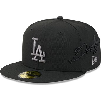 Kepsar platt svart justerad 59FIFTY Side Script från Los Angeles Dodgers MLB av New Era