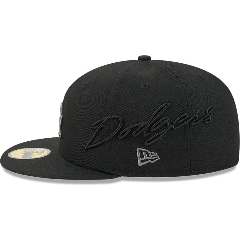 kepsar-platt-svart-justerad-59fifty-side-script-fran-los-angeles-dodgers-mlb-av-new-era
