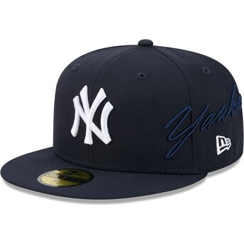 Kepsar platt marinblå justerad 59FIFTY Side Script från New York Yankees MLB av New Era